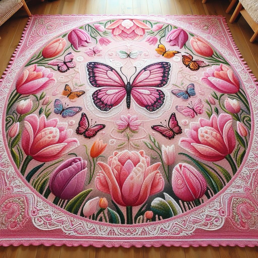 钩针编织花朵蝴蝶地毯