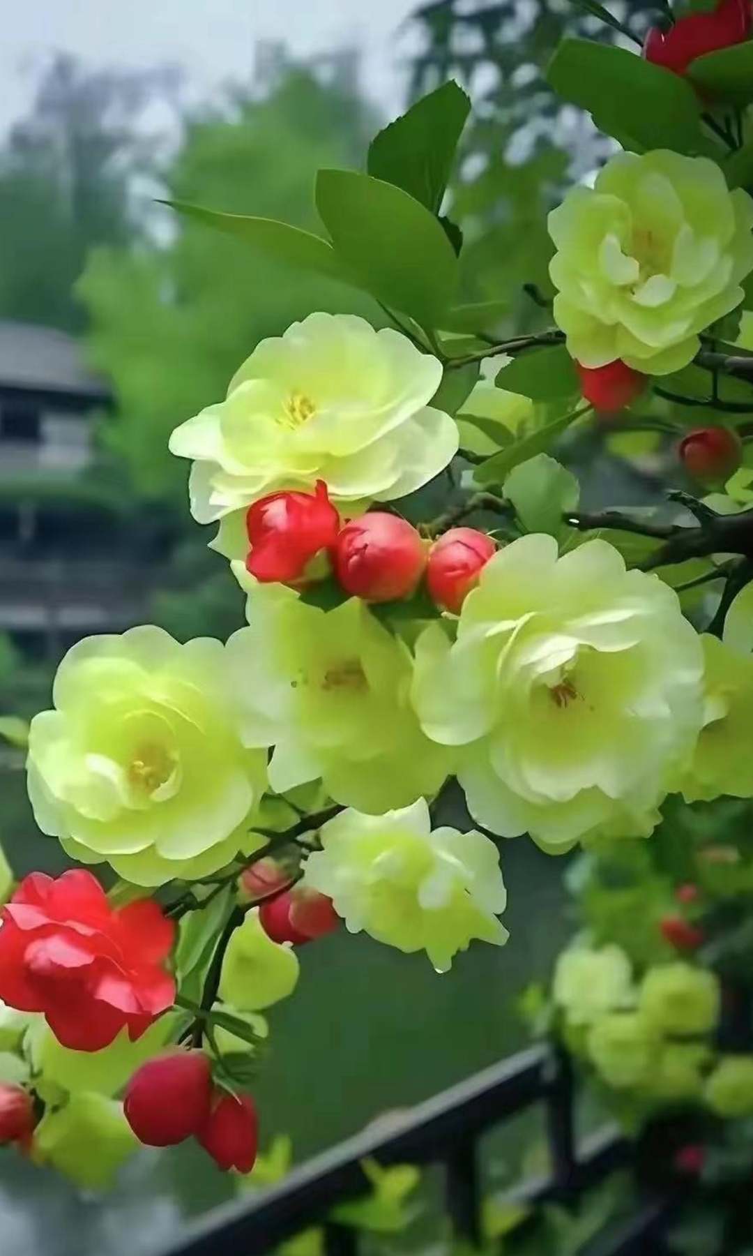 绿海棠开春意浓,繁花似锦映晴空