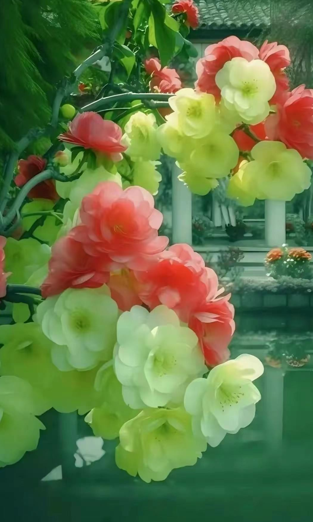 绿海棠开春意浓,繁花似锦映晴空