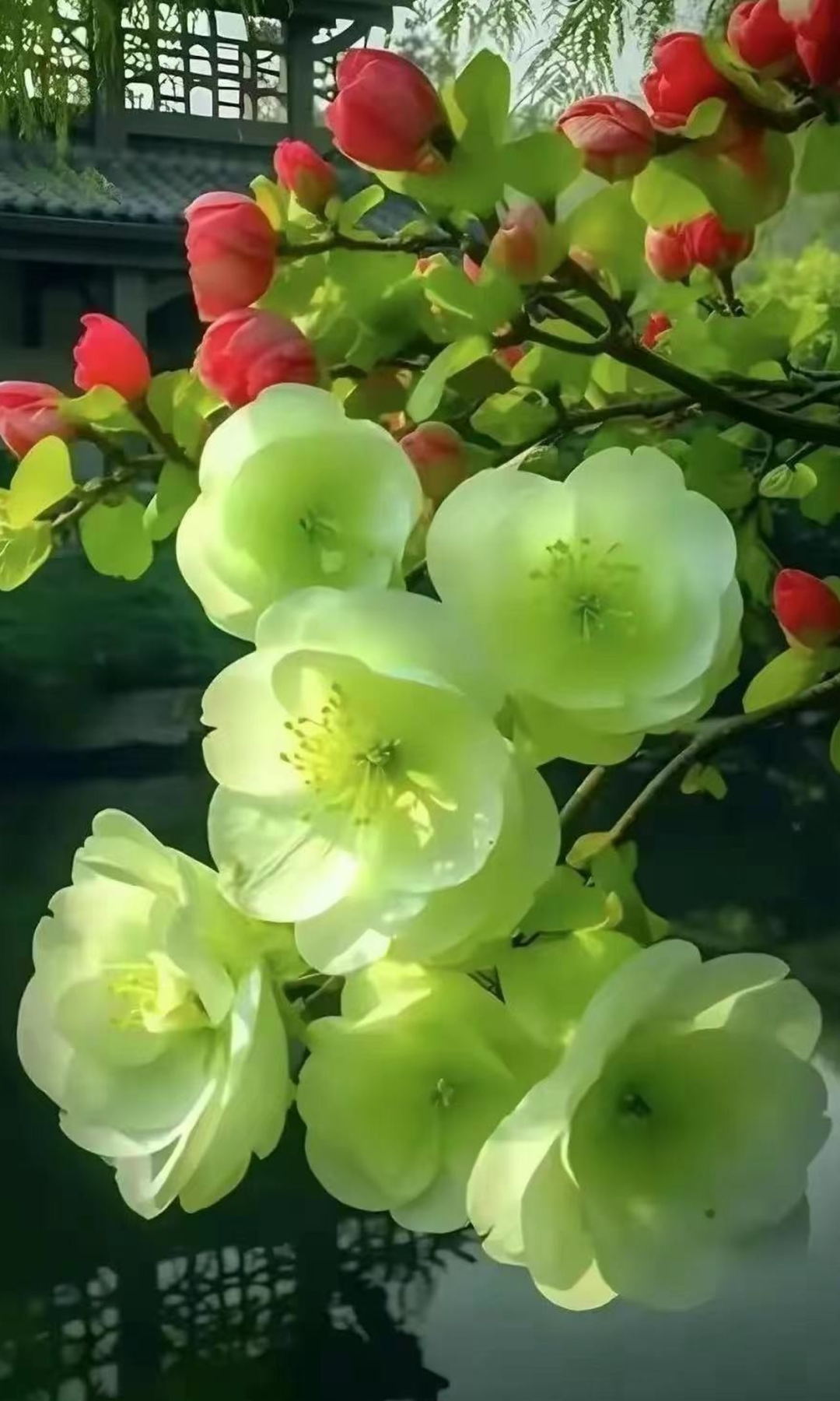 绿海棠开春意浓,繁花似锦映晴空