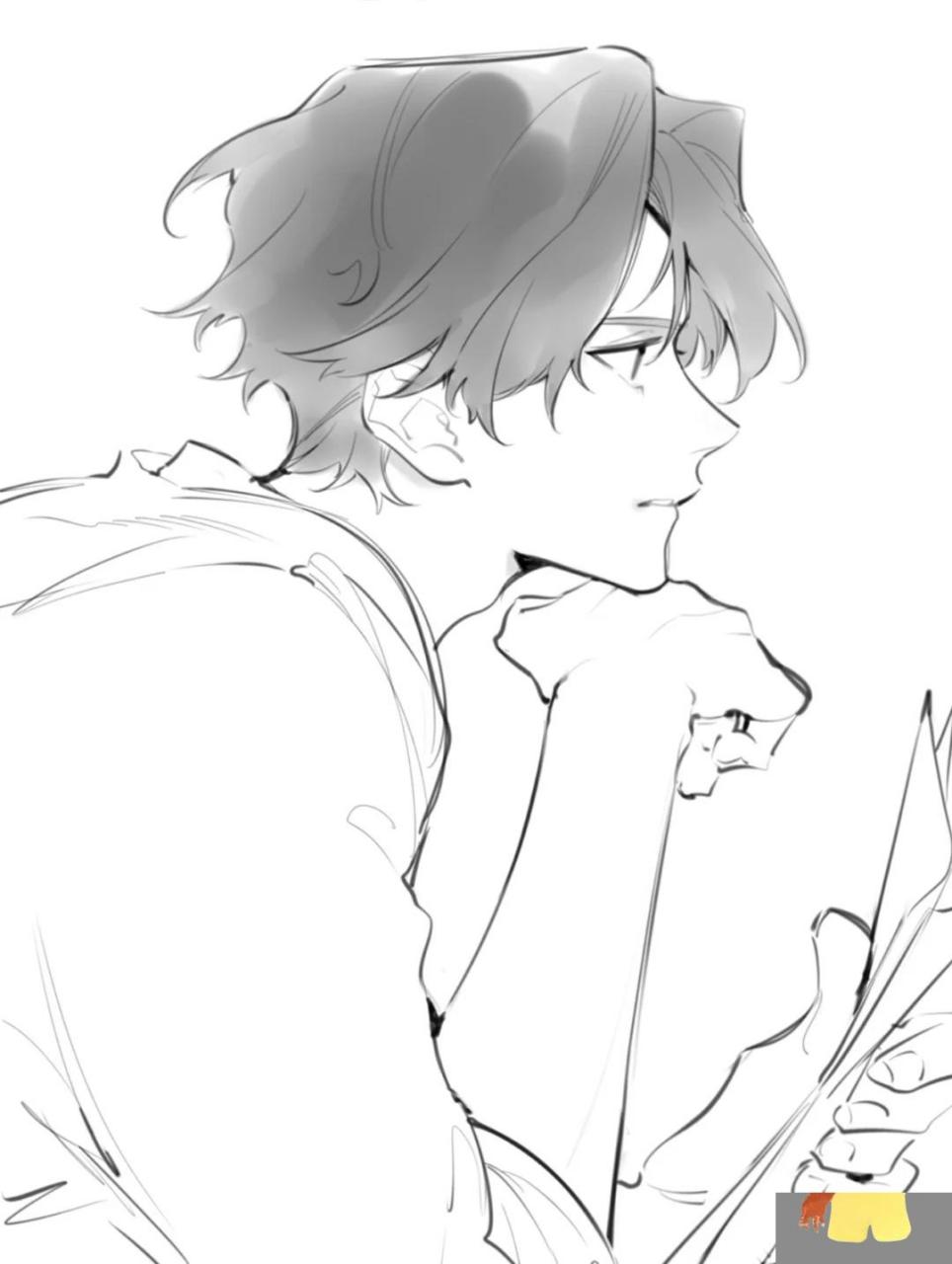 漫画男生线稿绘画参考素材│临摹素材 画师:페사 的作品 ​