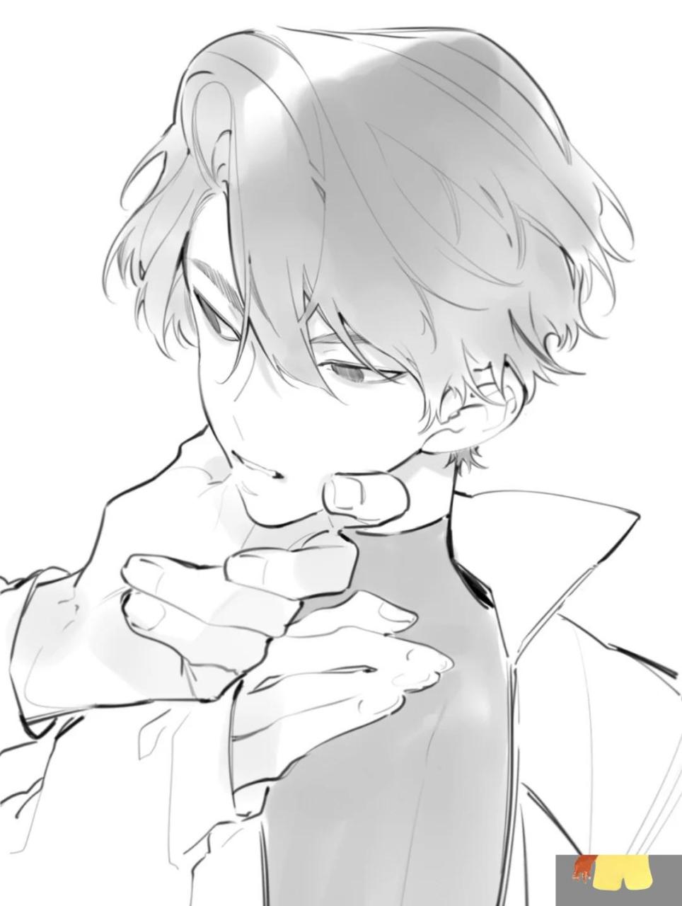 漫画男生线稿绘画参考素材│临摹素材 画师:페사 的作品 ​