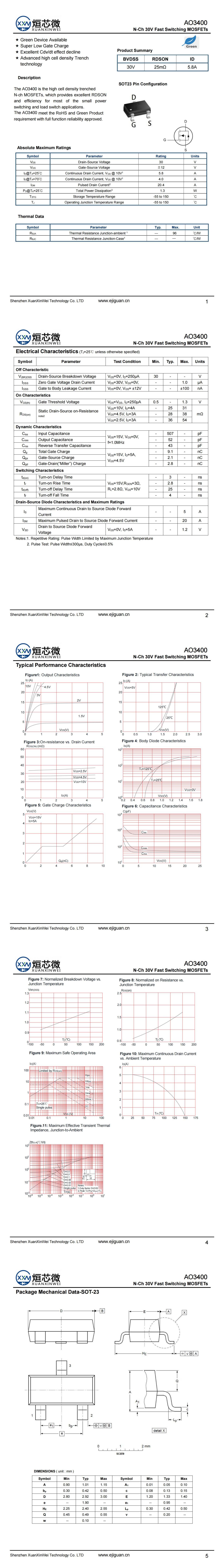 ao3400场效应管参数,ao3400开启电压,ao3400电路图