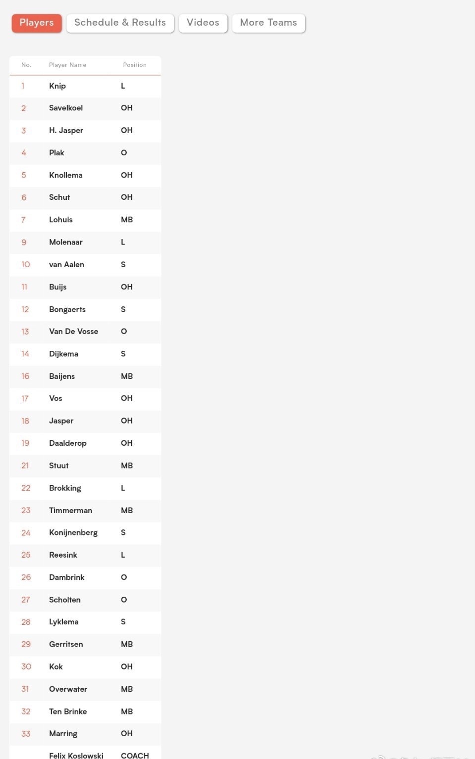 2024年世界女排联赛vnl荷兰女排30人大名单.