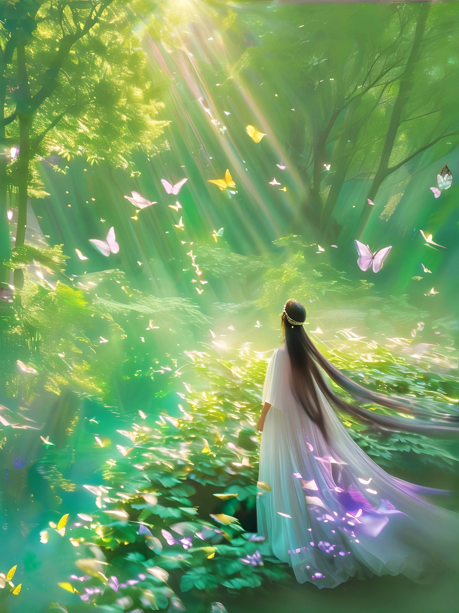 壁纸# #ai绘画#意境|唯美|浪漫|清新| 春色年华,彩蝶舞翩翩,愿春风善