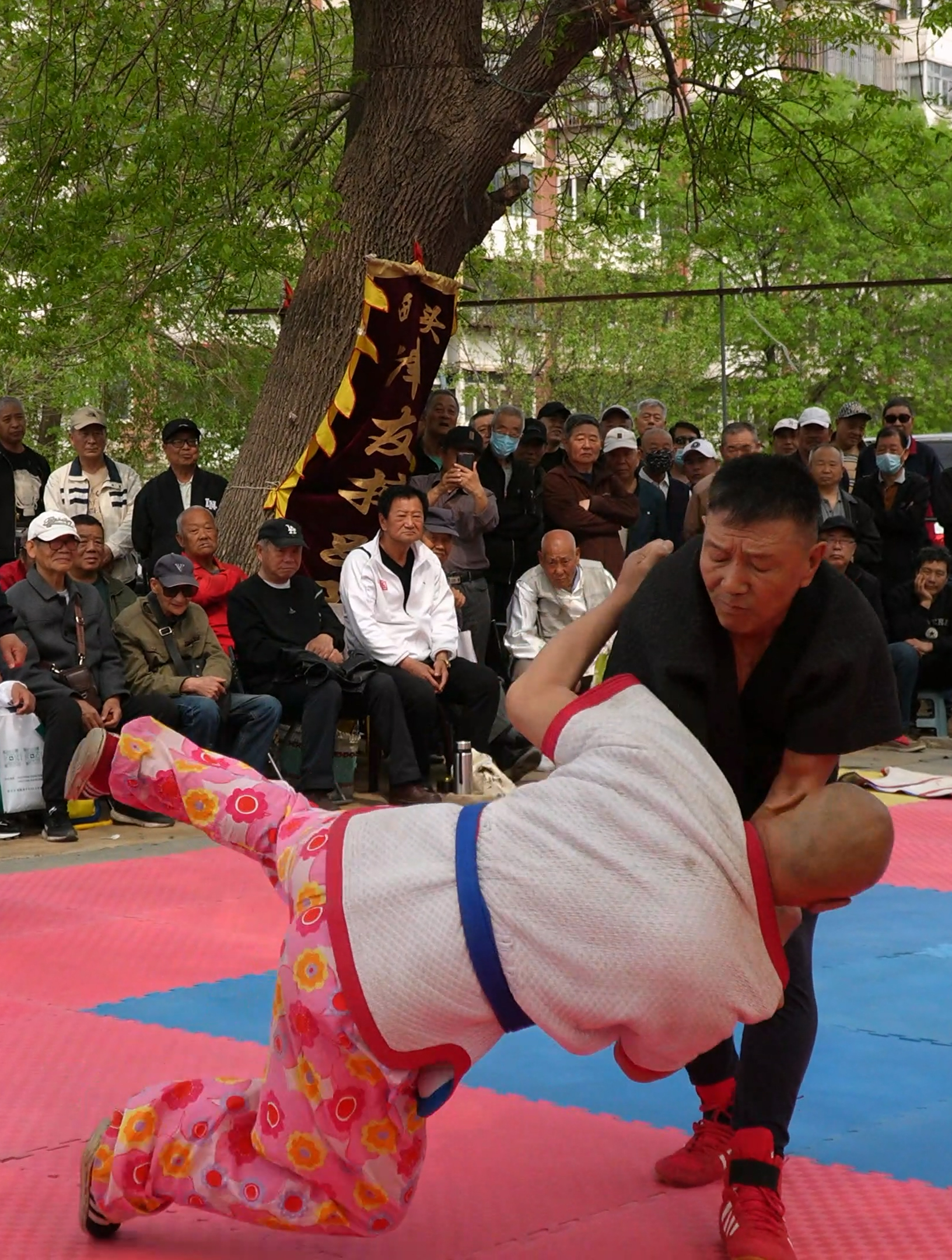 天津摔跤,这大花裤子太花哨了