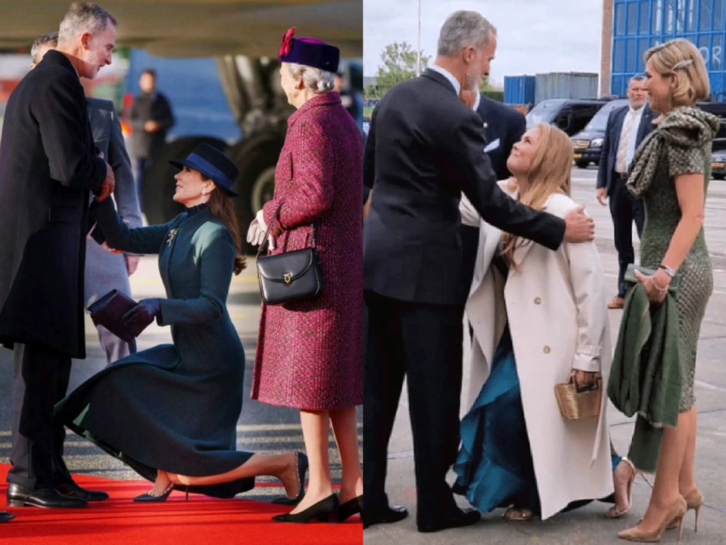 西班牙国王夫妇访荷兰,长公主屈膝礼堪比大玛丽,莱后误入巨人国