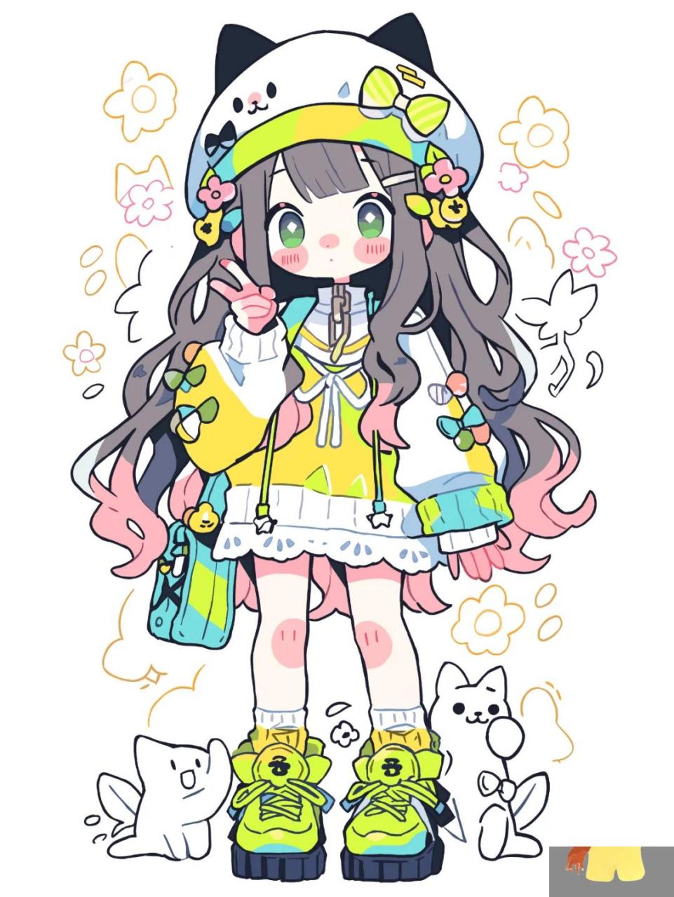 黄色乐天派猫系女孩 | 线稿步骤图 手绘了一版大家喜欢的乐天派猫系