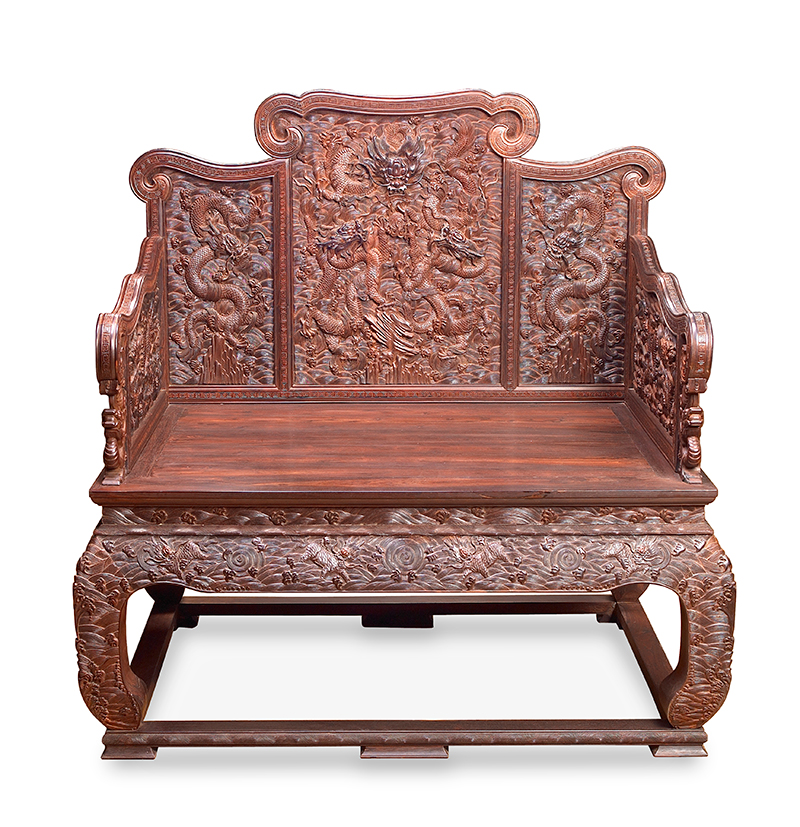 中国传统工艺大师伍建波红木家具代表作,小叶紫檀真龙宝座鉴赏