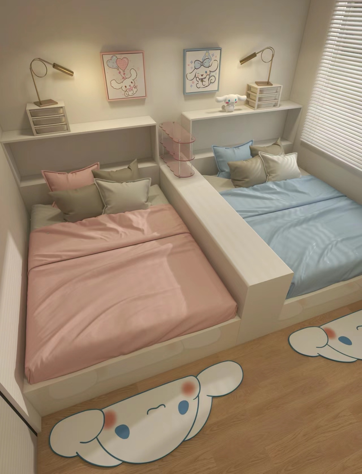 两姐妹的房间,床铺舒服又公平,而且不用担心从两侧掉