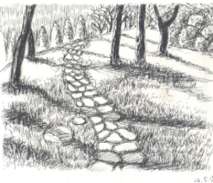 还是儿时的印象吗 再来  卷起裤脚的 小路素描画