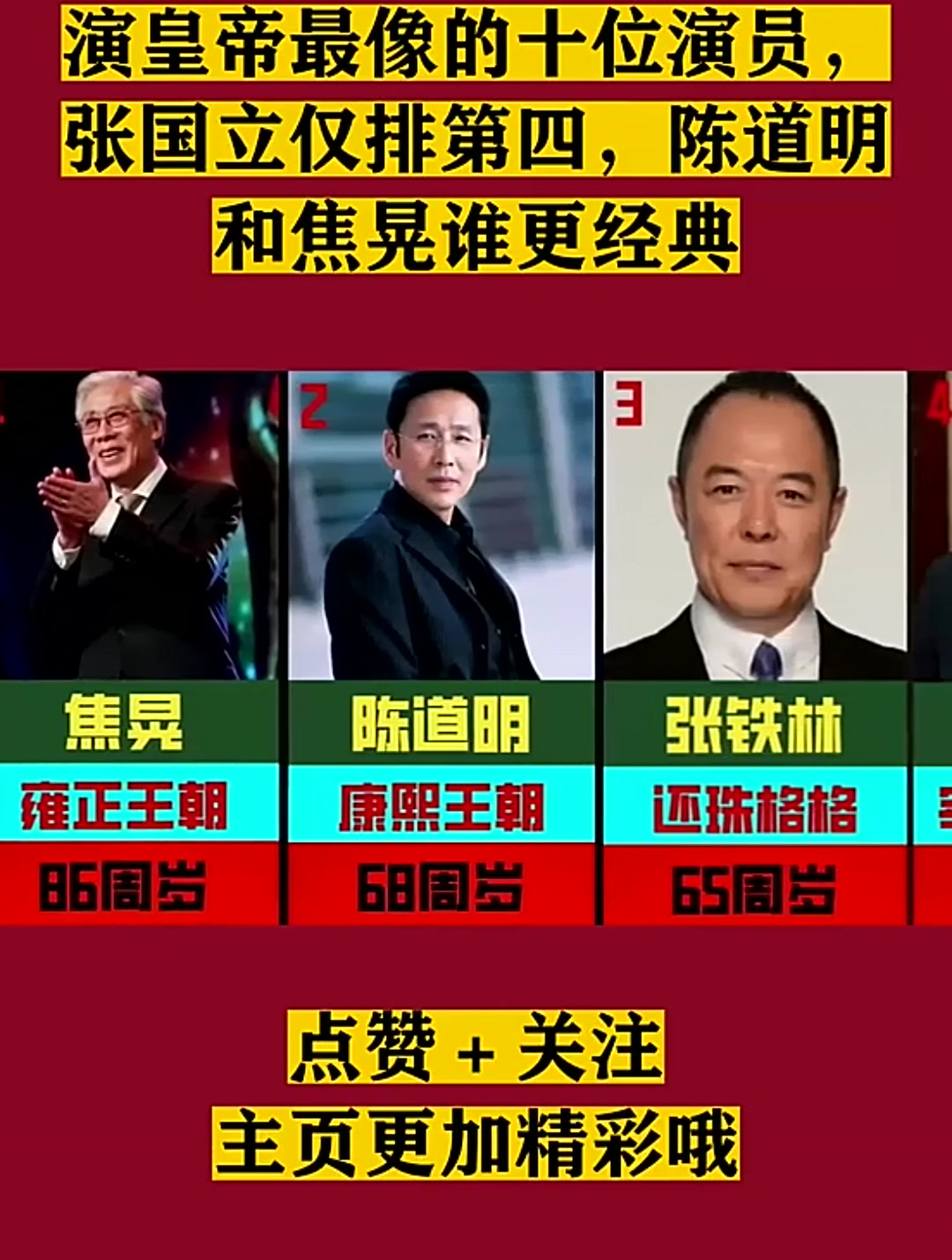 演皇帝最像的十位演员,张国立仅排第四,陈道明和焦晃谁更经典