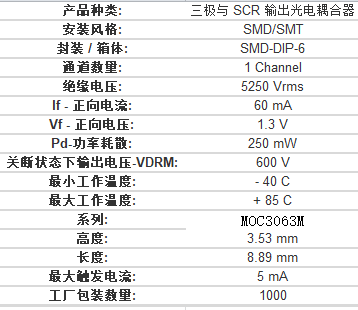 moc3063光耦中文资料图片