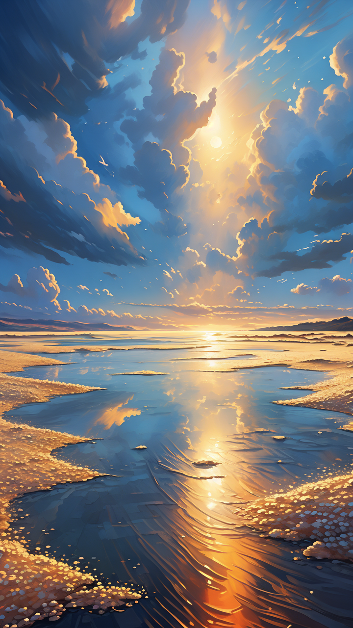 在遥远的海边,一抹斜阳缓缓坠落,映照着天际的云彩,如诗如画,如梦如幻