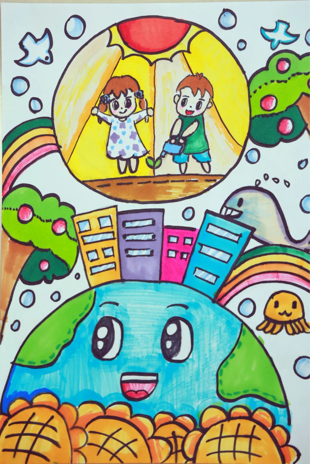 张家口启臻学校初一年级开展"世界地球日"主题绘画活动