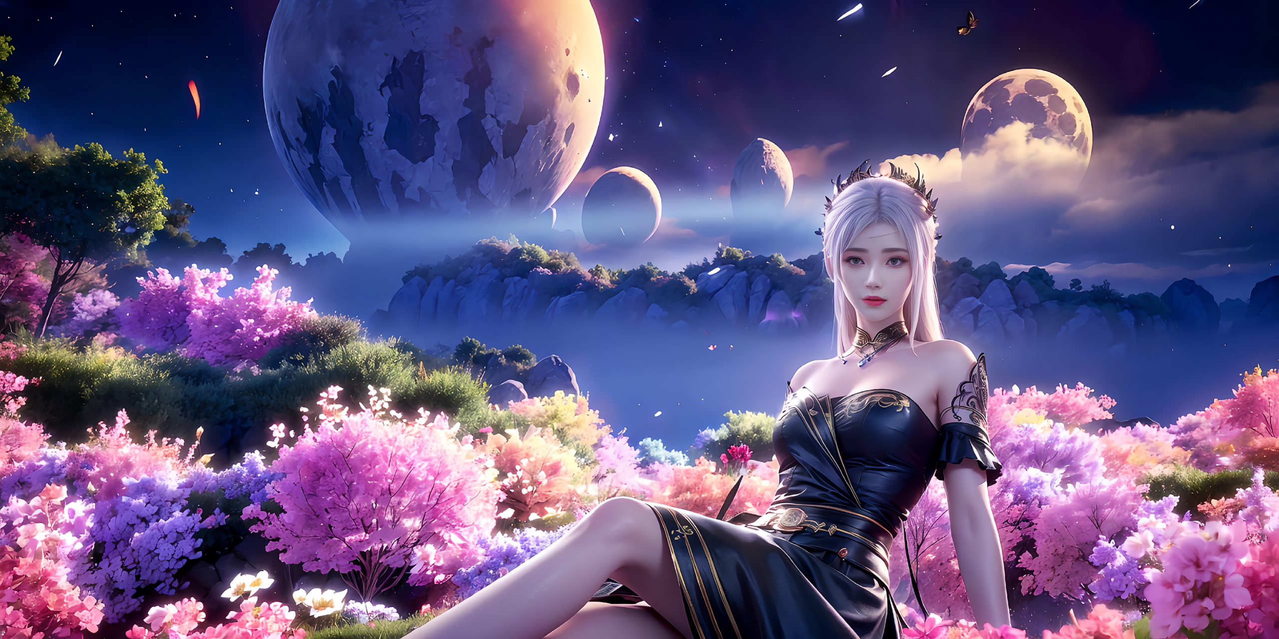 国漫女神|《大主宰》洛璃ai高清电脑壁纸:银发三千,琉璃清眸,持洛神