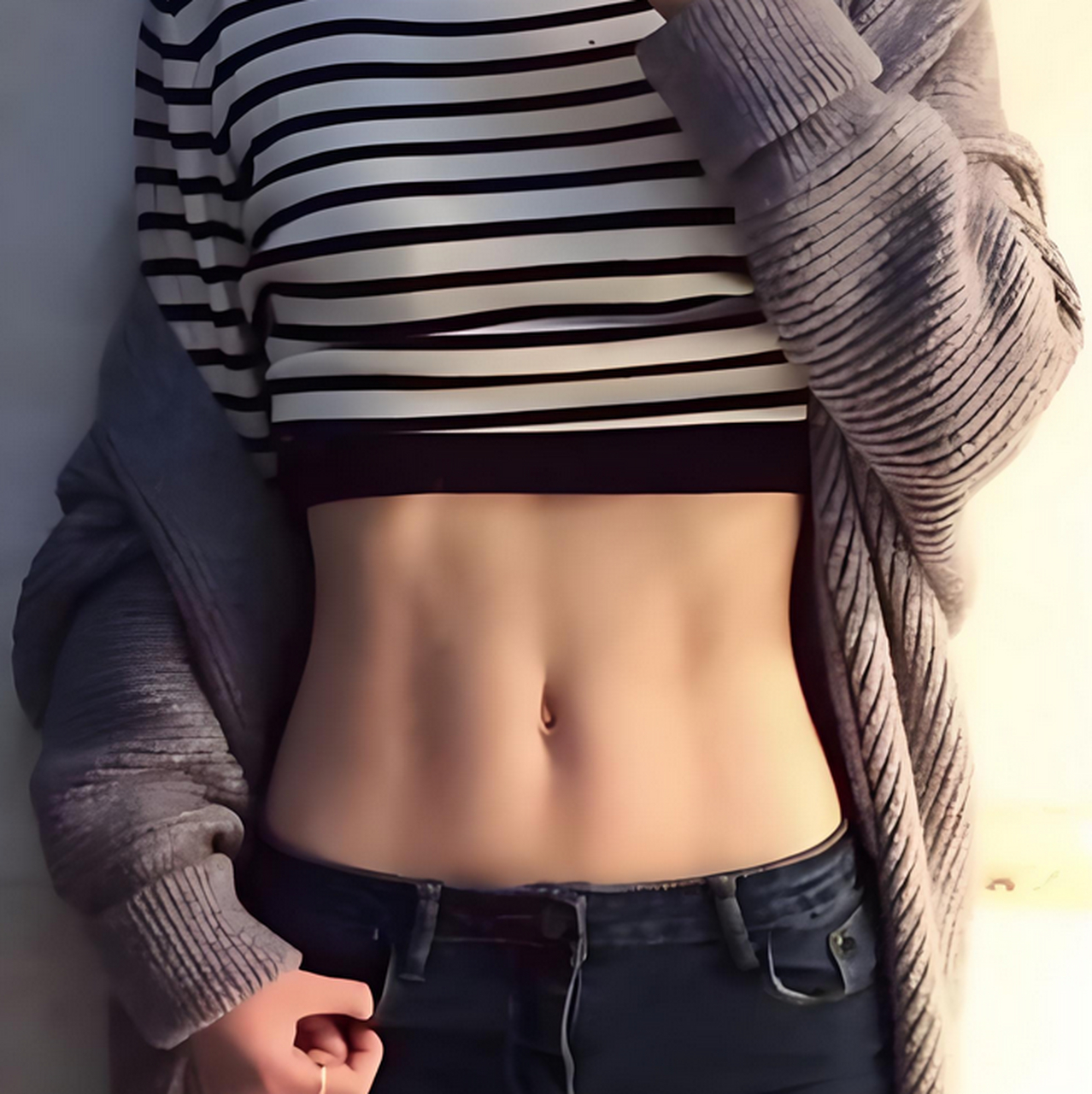 曾经为之骄傲的马甲线,被那松弛的肚子皮肤遮得严严实实,一点都看不