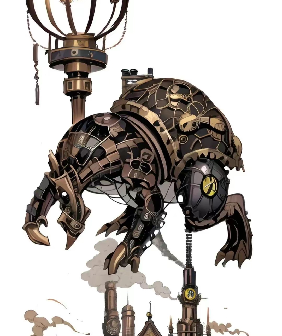 分享一组蒸汽朋克风格的机械生物插画,用各种机械零件创作出不同造型