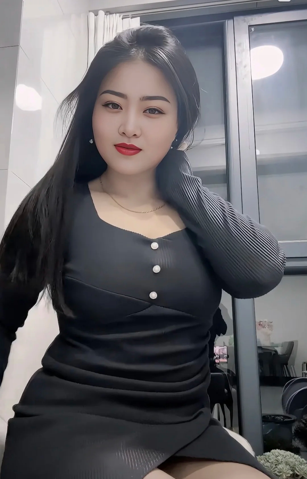 微胖少女长发飘飘,如丝般柔顺的秀发在风中轻轻摇曳