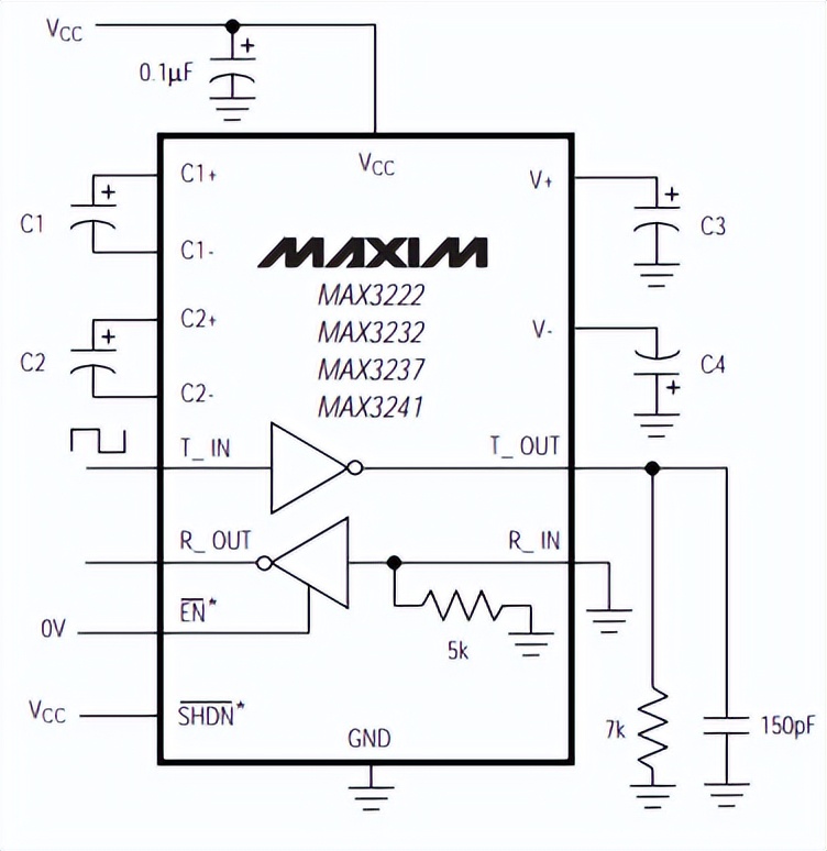 max3232ese t(maxim rs232接口芯片)引脚图及中文参数