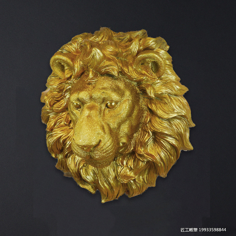 玻璃钢仿真狮子头雕塑 抽象浮雕园林摆件