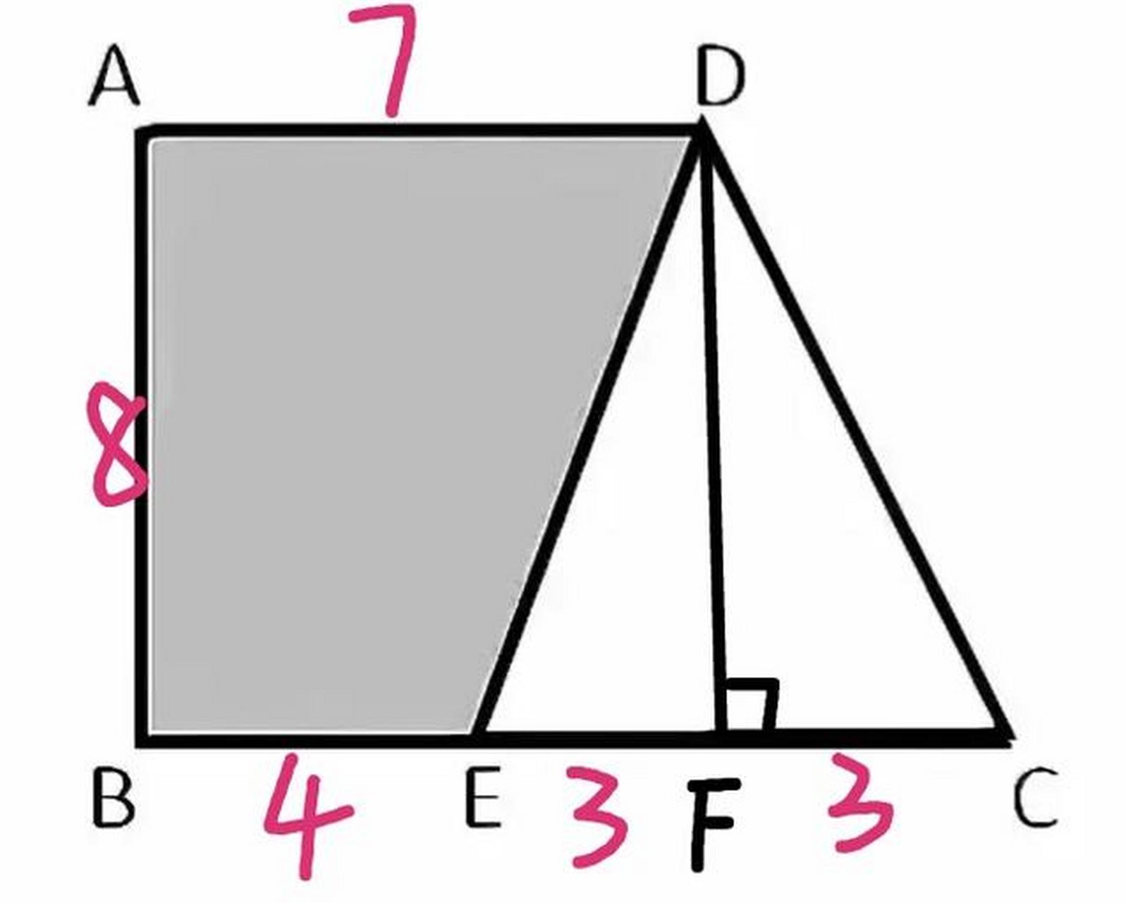 直角梯形abcd中,ad=7厘米,bc=10厘米,ab=8厘米, cd = de ,求:△cde的