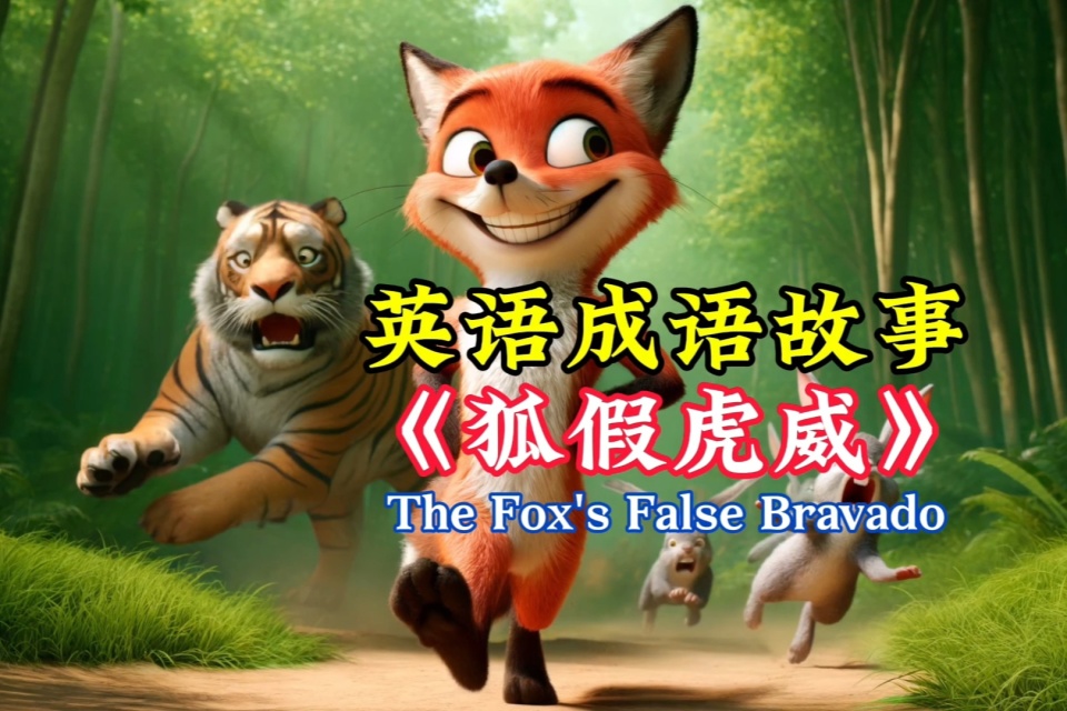 看故事学英语《狐假虎威》,中国成语故事英文版,英语故事绘本
