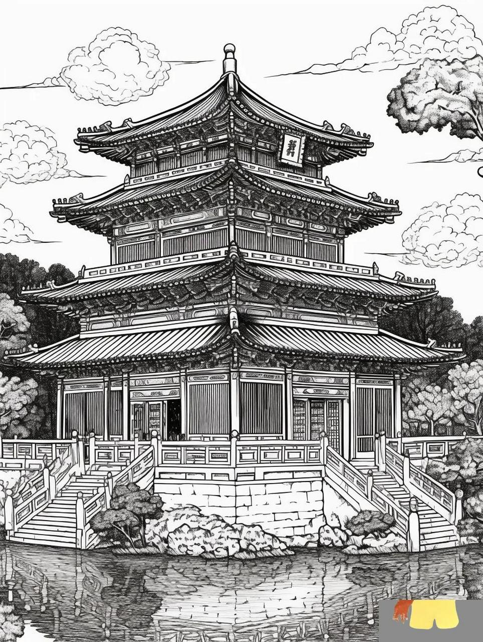 古建筑画 线描图片