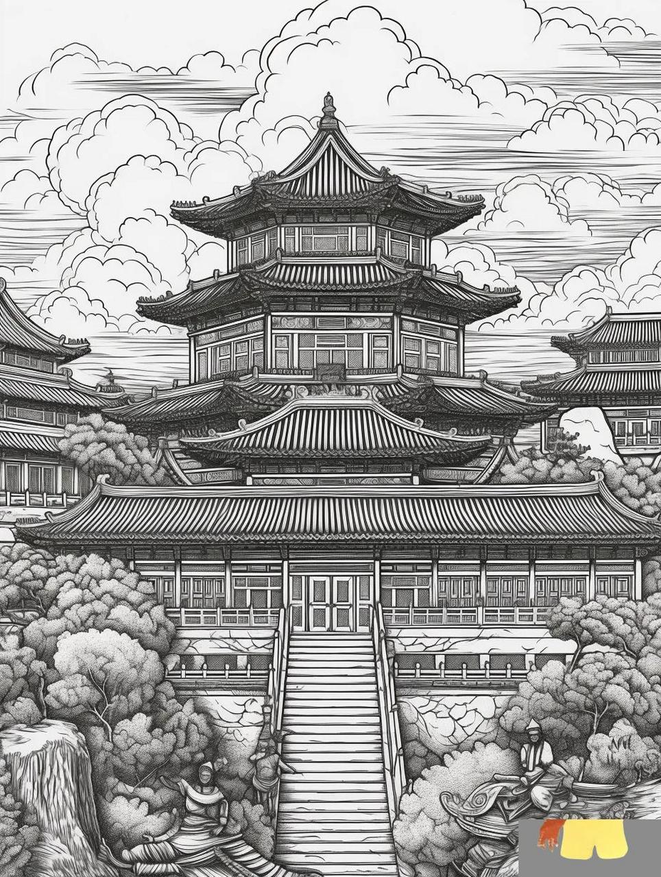 古建筑画 线描图片