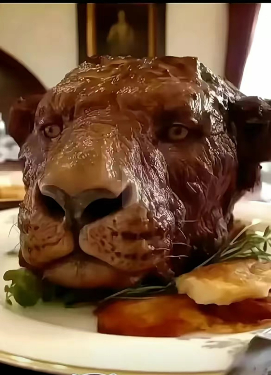 问中国朋友想吃什么菜,中国朋友说想吃红烧狮子头,土豪面露难色,但