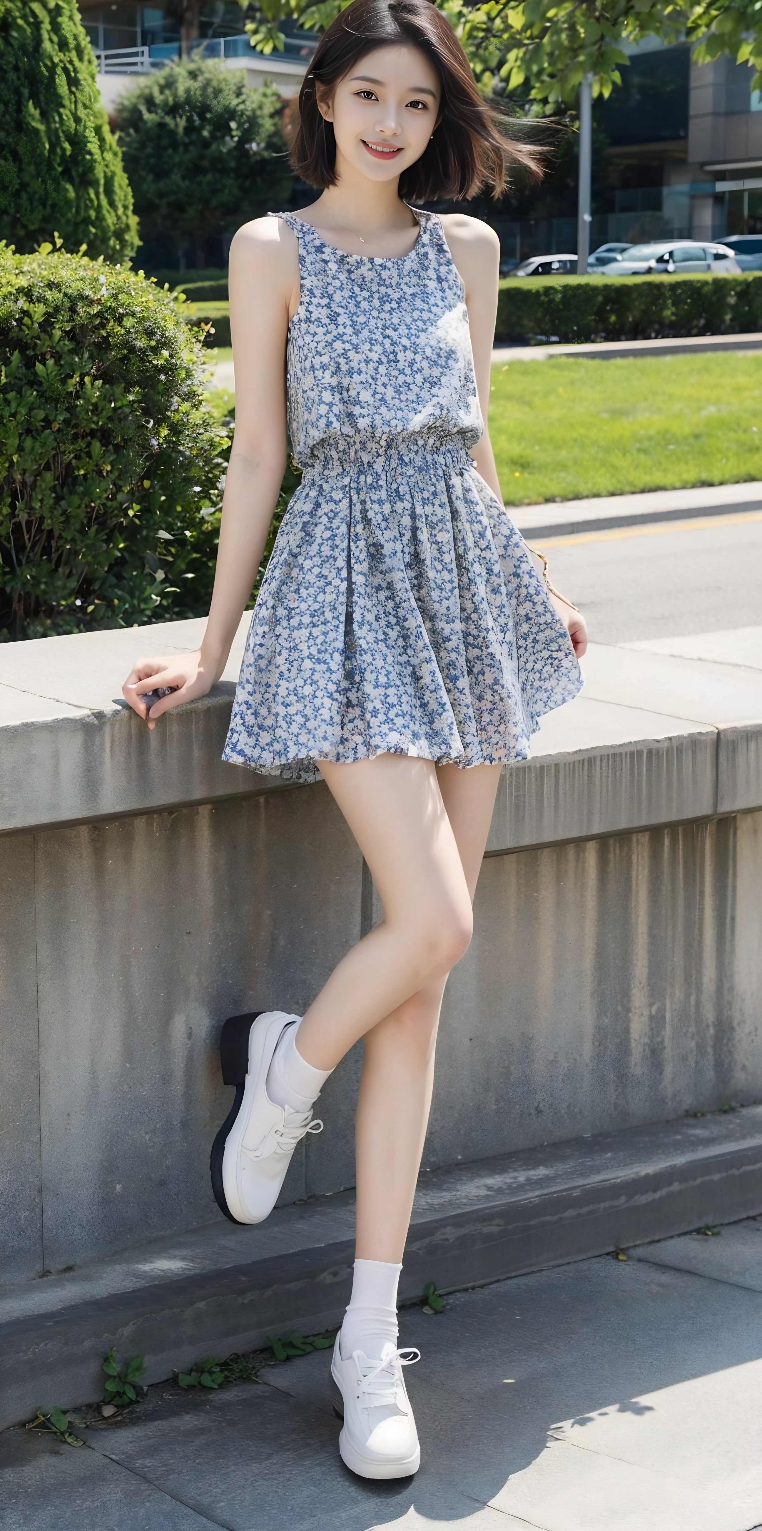 小碎花连衣裙,夏日美少女