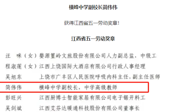 江西横峰中学副校长简伟工作突出获奖章,却忽视家庭导致孕妻流产.