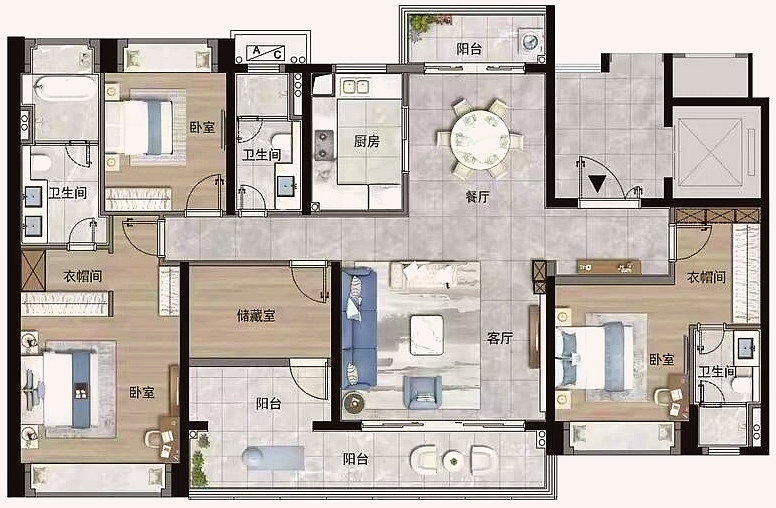 整体的动线很好坐北朝南四室三卫户型图带玄关的户型平面图三南户型