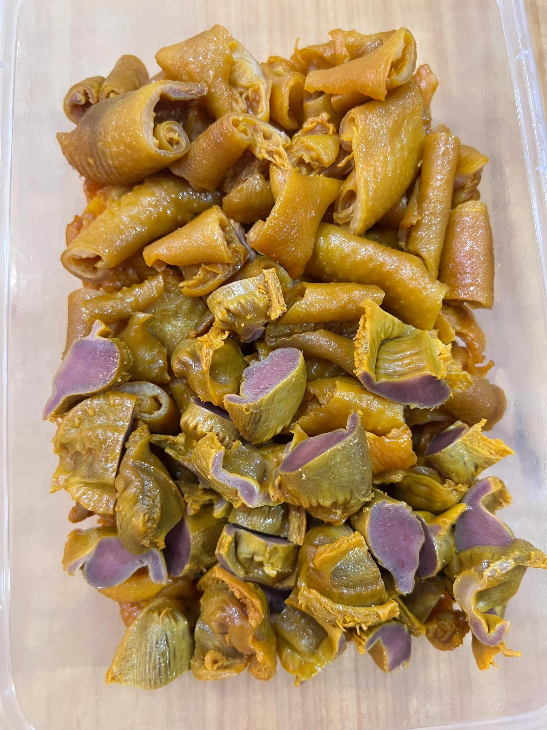 鸡皮(默认切好) 	 鸡胗(默认切好) 这两样都是默认切好的.