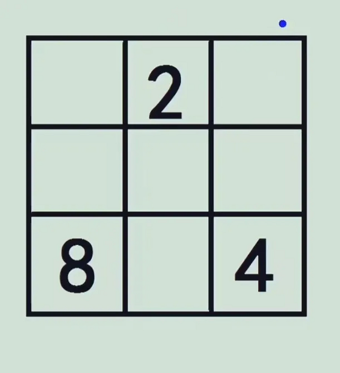 这是一个九宫格的题目,在空格里填上合适的数,使得每条直线上三个数的