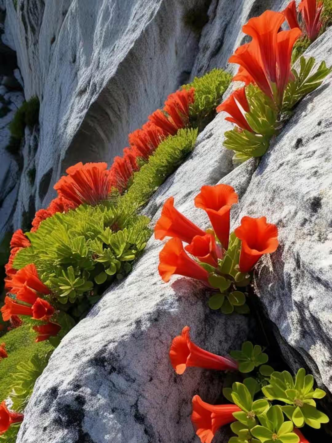 这花朵的生命力实在惊人呀,竟在石头缝中顽强生长,绽放出灿烂的花朵