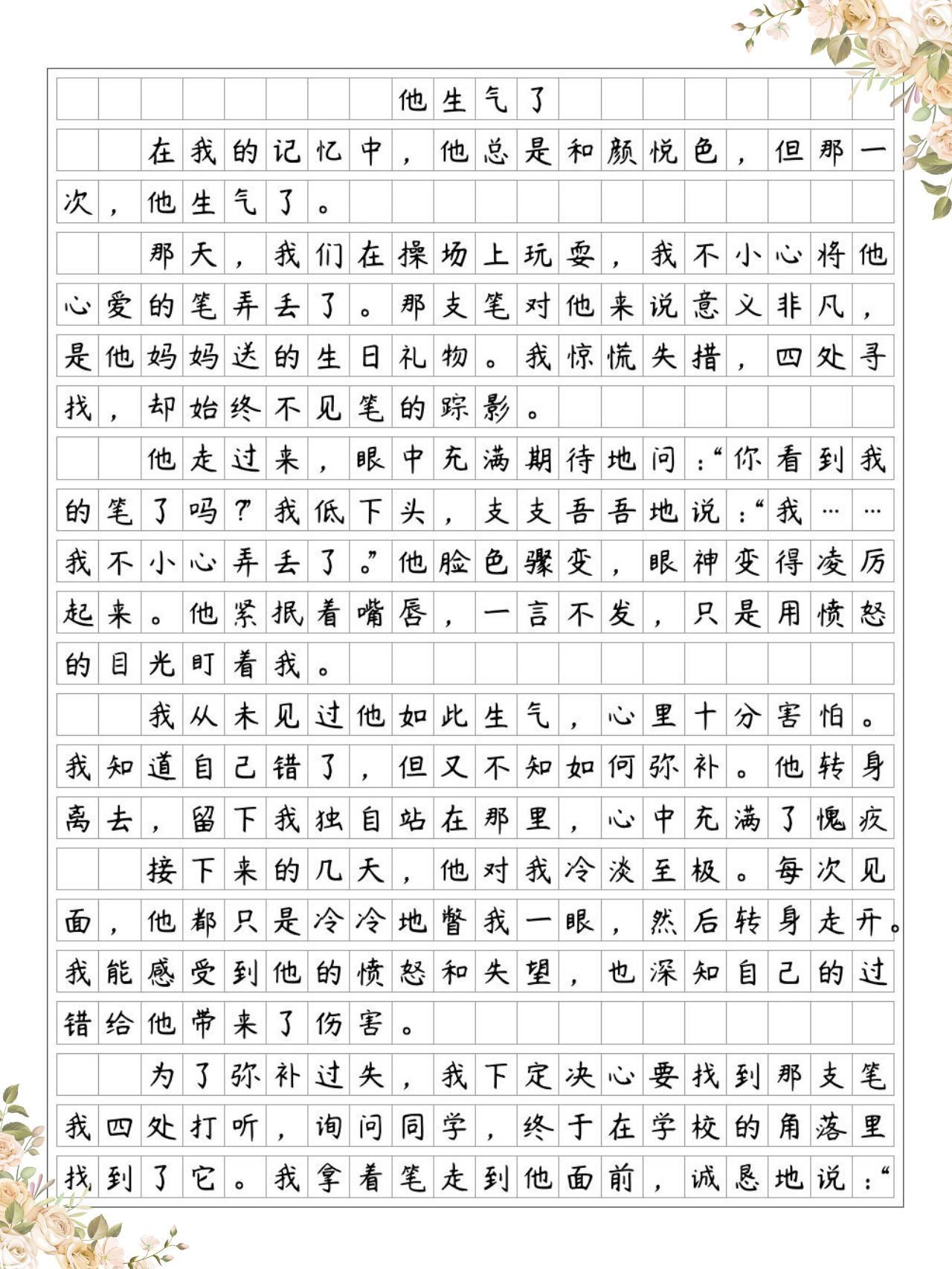 她生气了作文满分作文图片