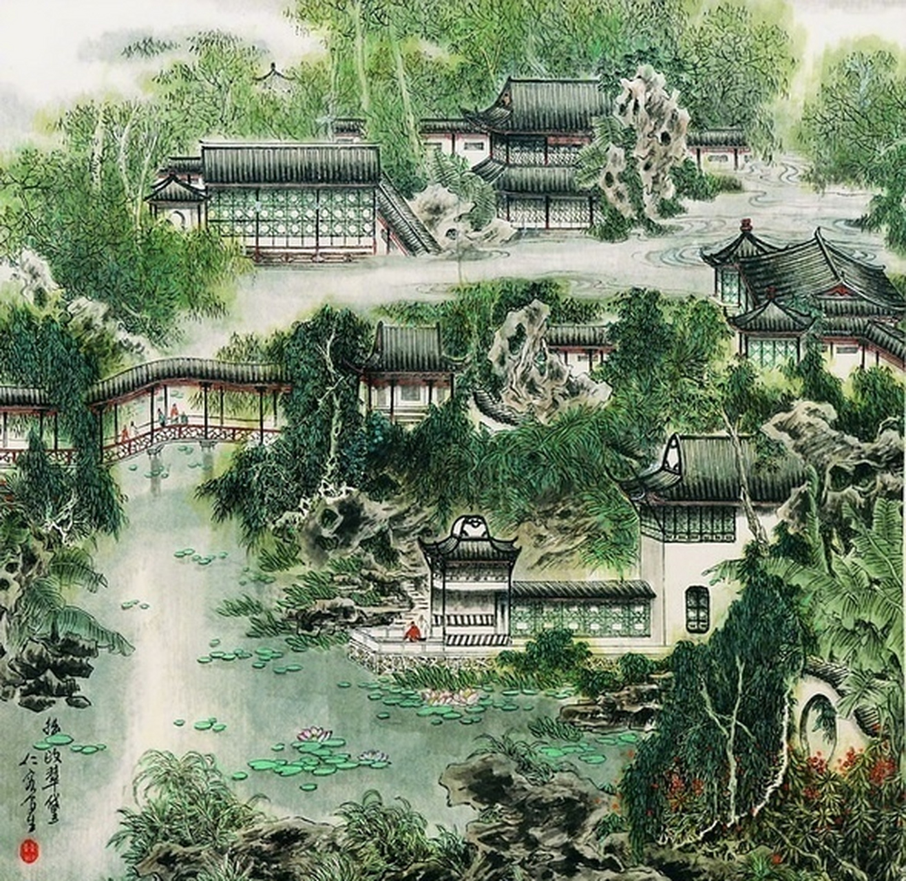 苏州园林绘画风景图片