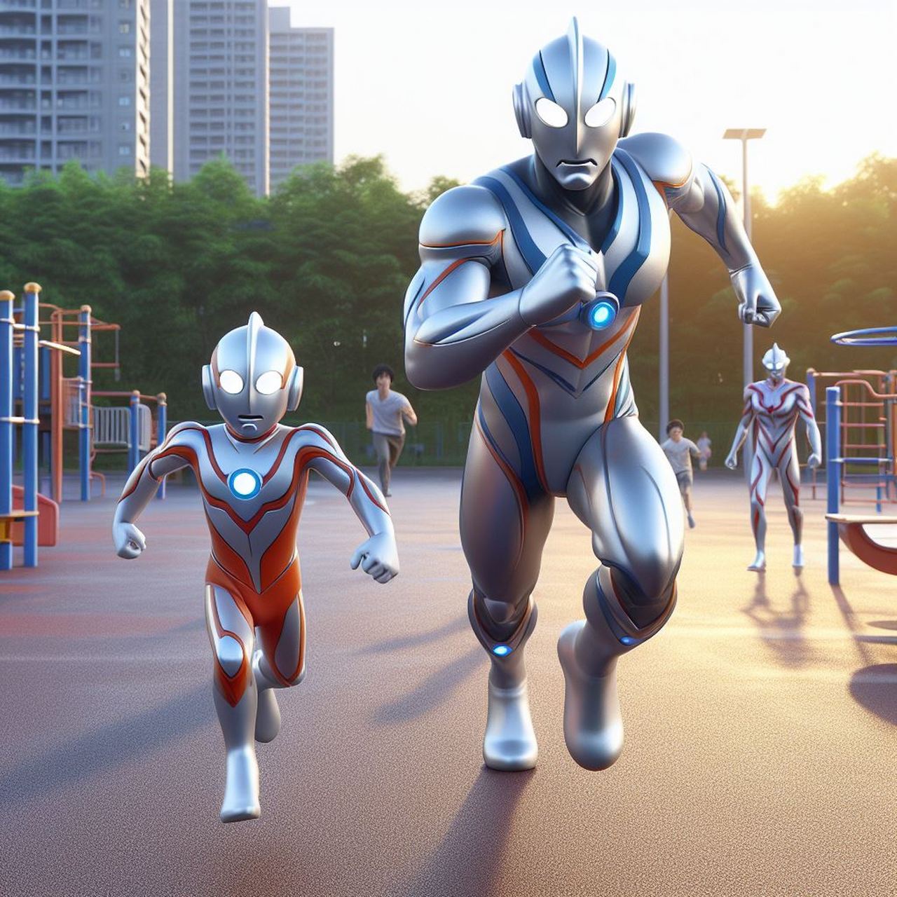 奥特曼和小朋跑步跑累了,和小朋友一起打座修炼#奥特曼# #创意# #二