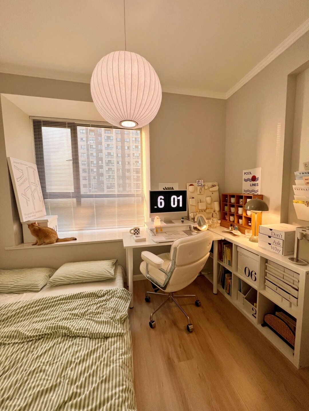 夕阳余晖洒进我的小卧室 整个房间变得格外温暖 窝在l型书桌超级惬意