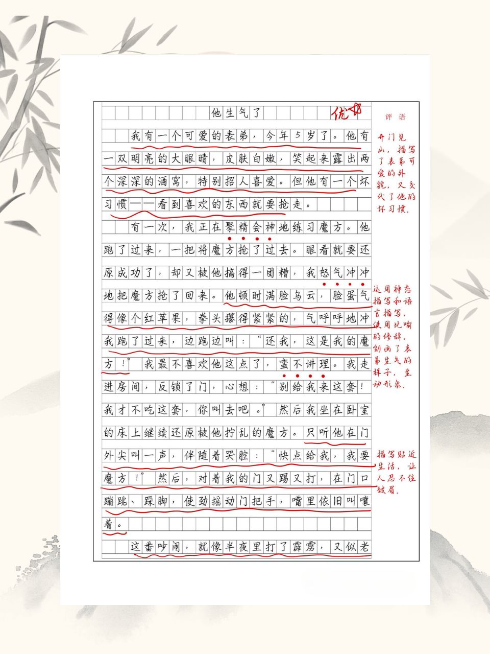 她怎么了作文500字优秀作文  今日分享五年级下《他