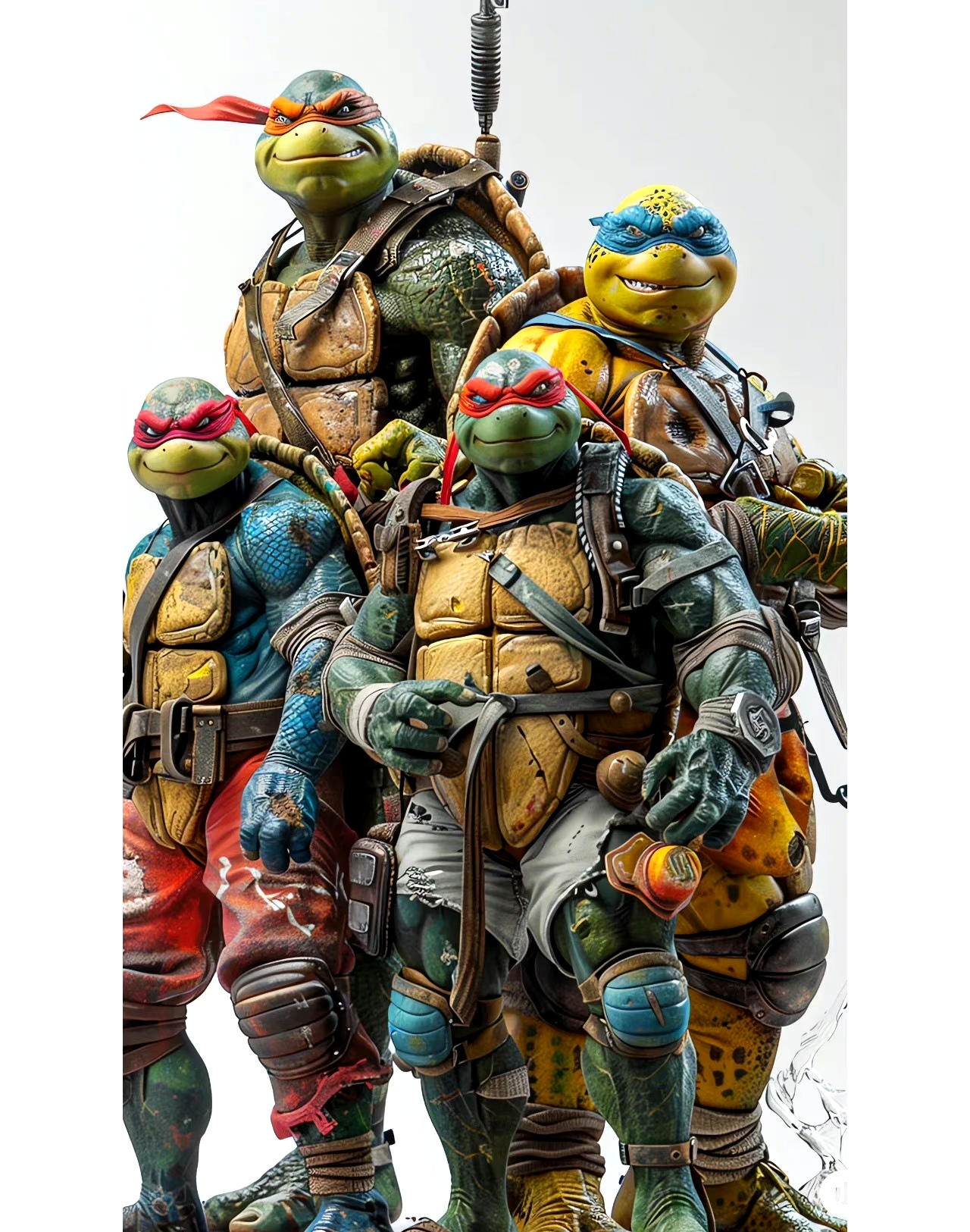 分享一组动漫《忍者神龟》插画作品,用写实的风格再现了四只变异忍者