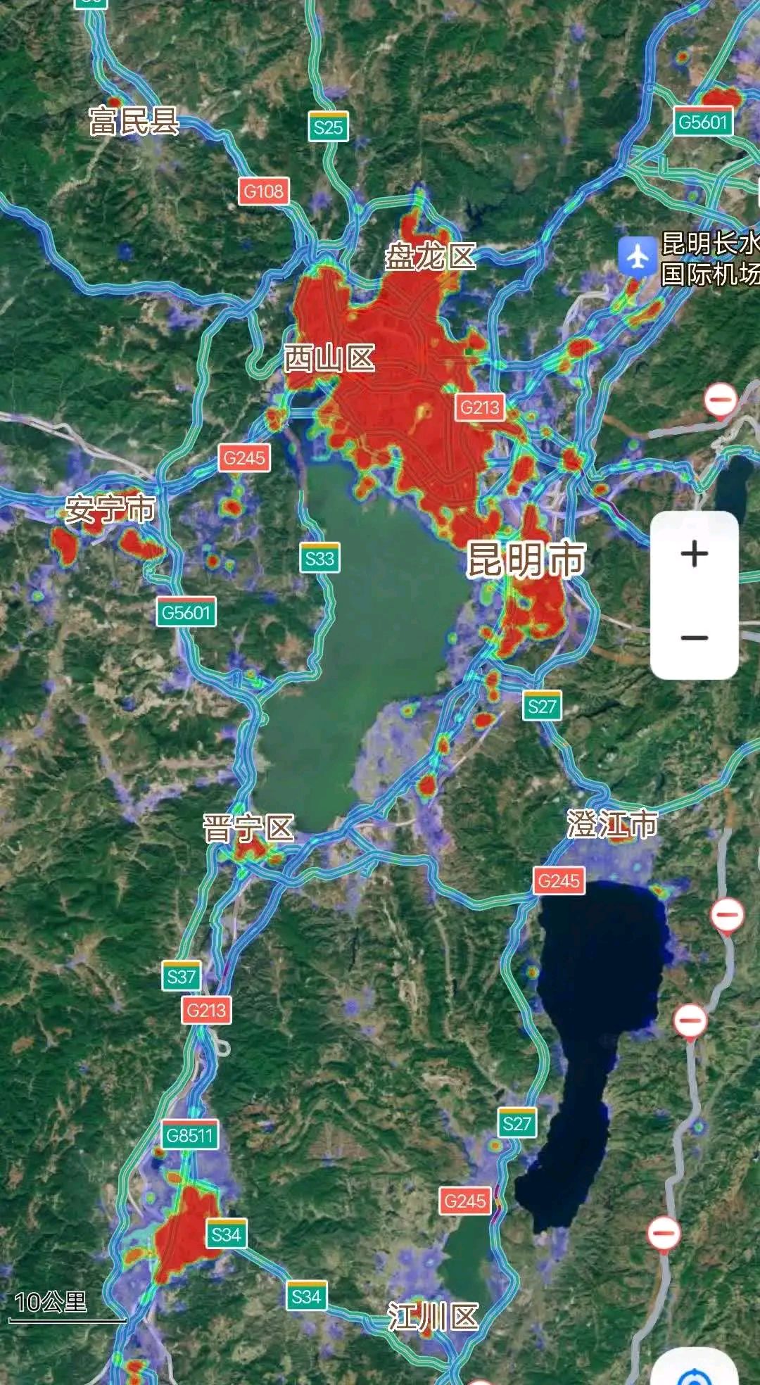 五月一日,昆明,贵阳,南宁三个西南城市,以热力图对比其同比例的热门