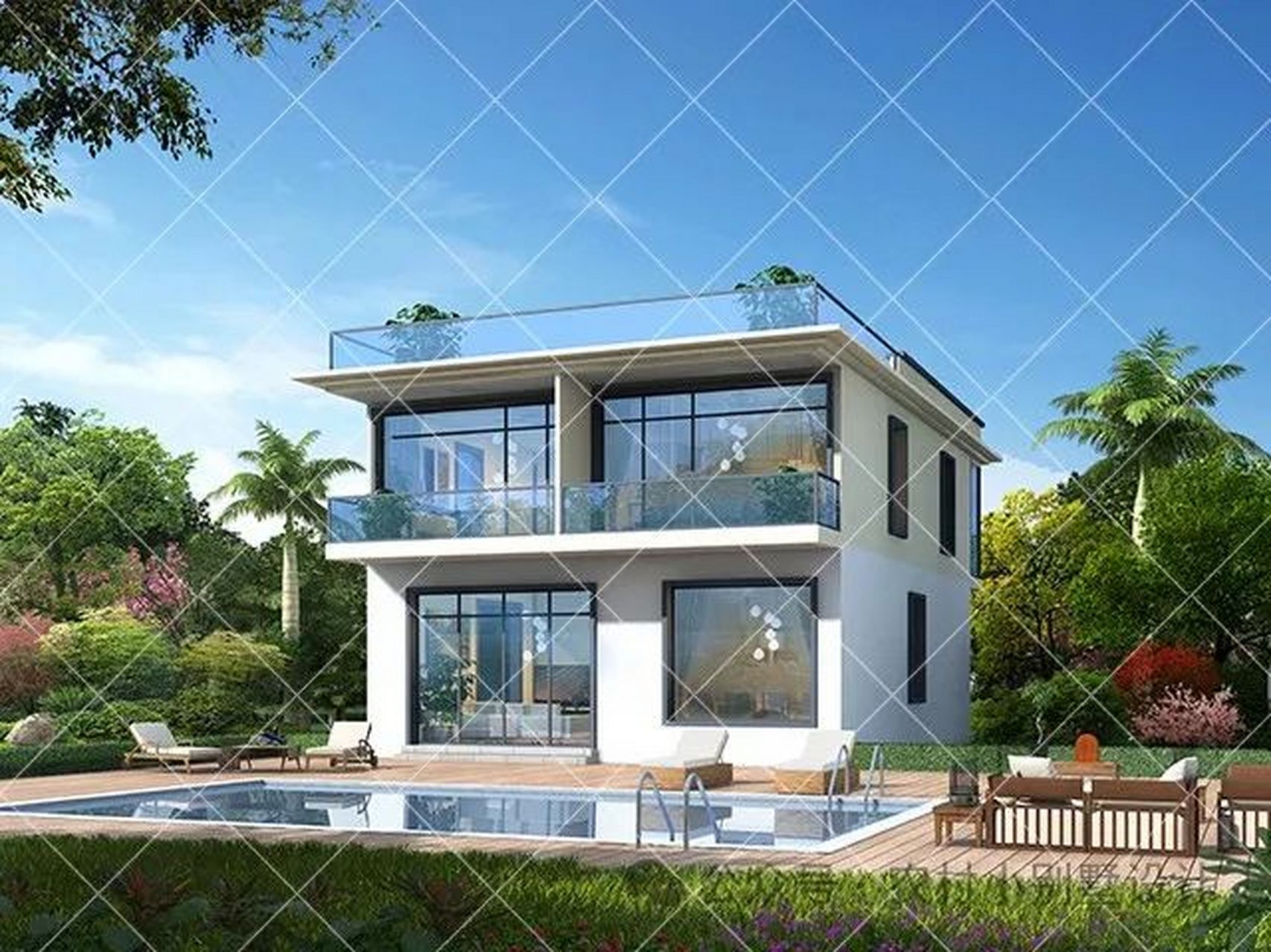 二层现代简约风农村自建房别墅,如一颗璀璨的明珠镶嵌在田园诗画的