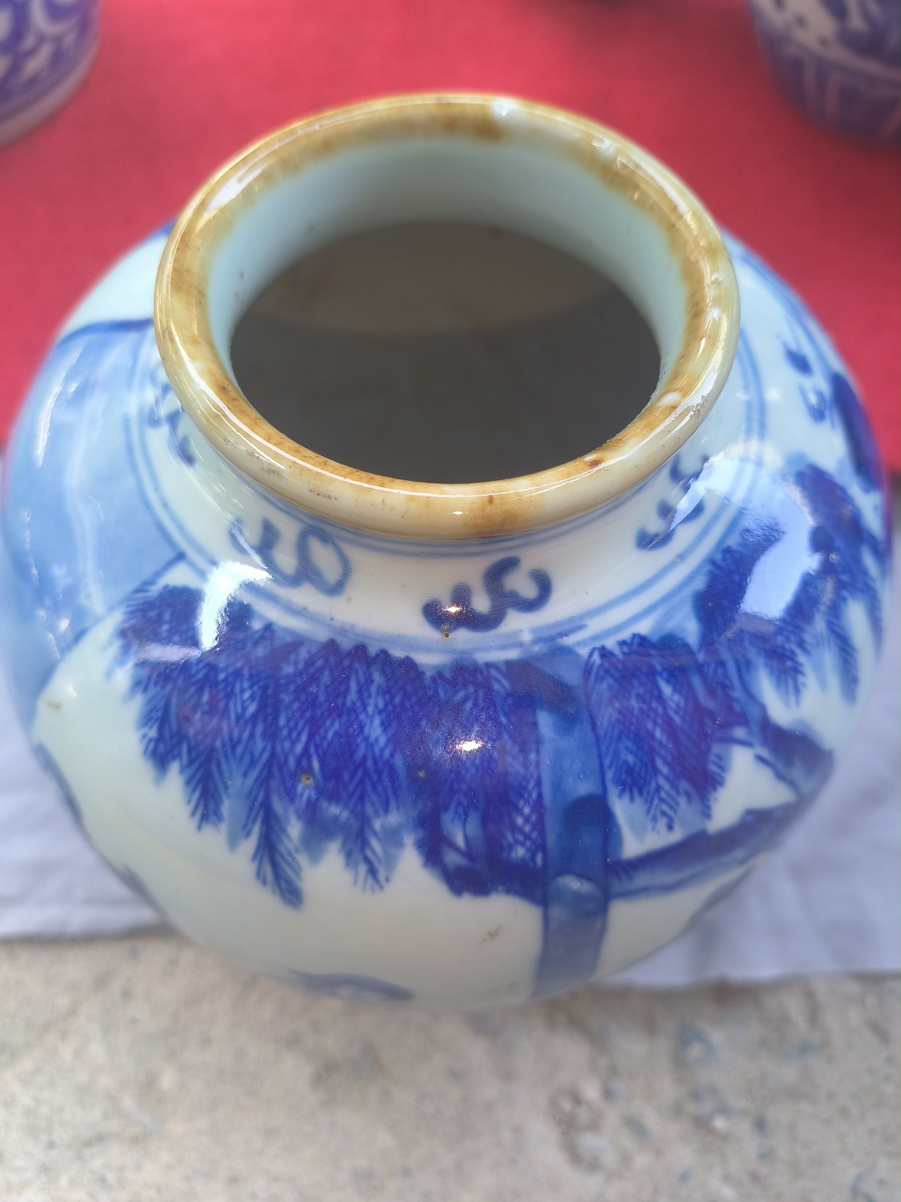 大清康熙年制底款青花人物故事瓷器莲子罐