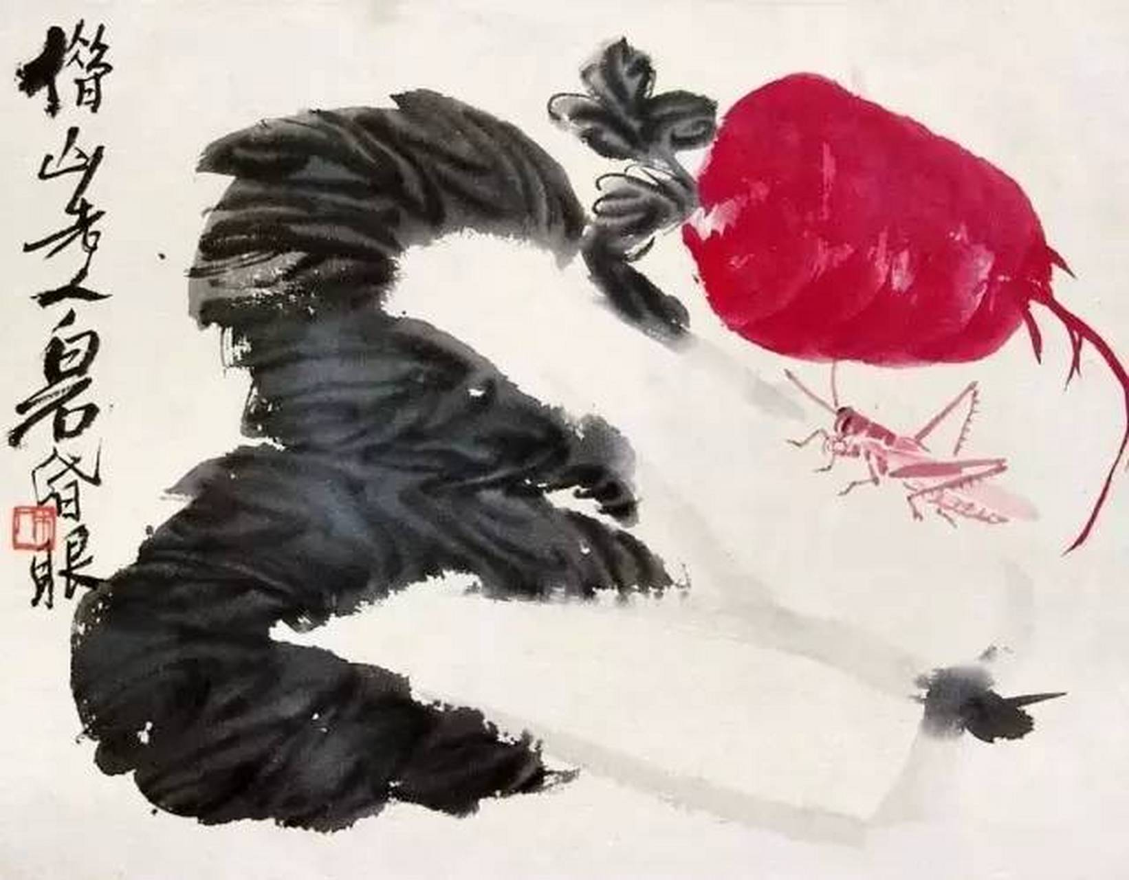 齐白石的萝卜白菜,鲜嫩多汁,延年益寿  白菜因为谐音"百财",也有一种
