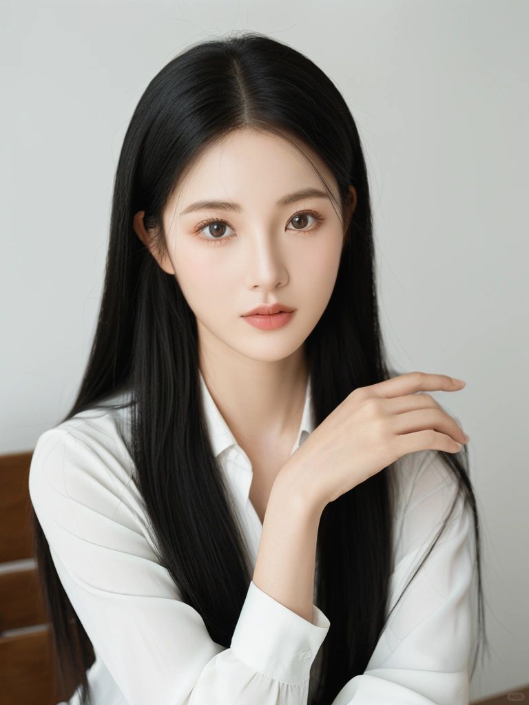 经典黑长直的头发