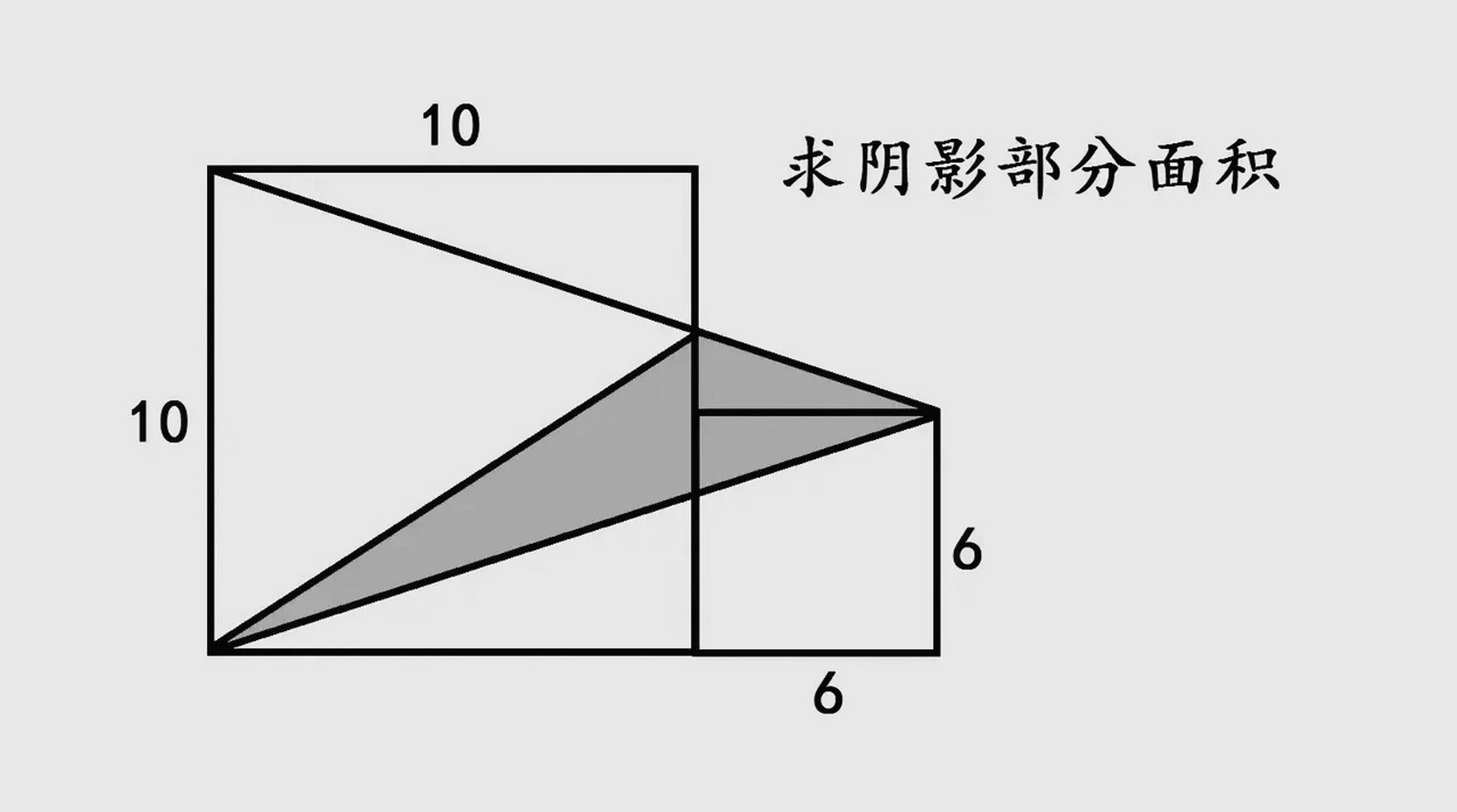 题目:条件如图所示,已知两个正方形,边长是10和6,求阴影部分面积?