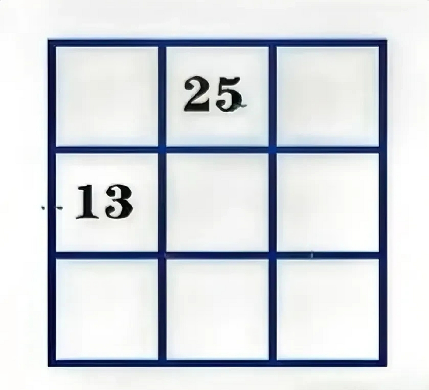题目:如图,九宫格中已经填入数字:25,13,要求在空格