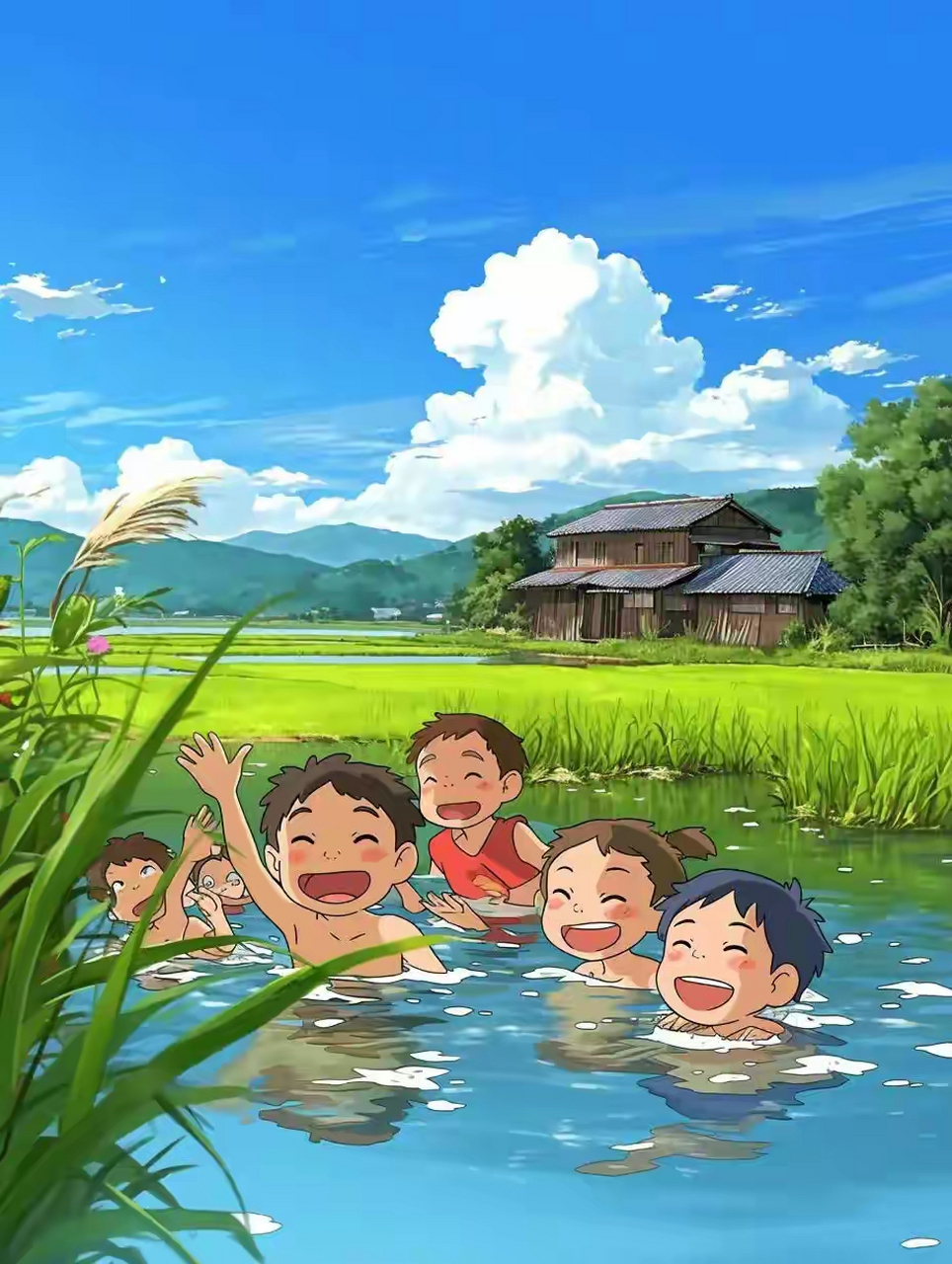 立夏了, 儿时的夏天是这样的,天蓝,水清,云白!